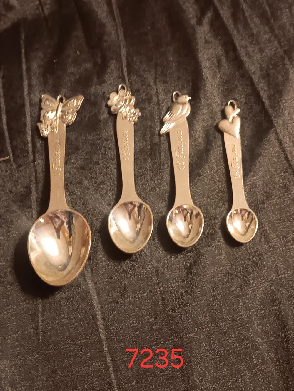 Set of 4 Decorative Silver Tone Measuring Spoons